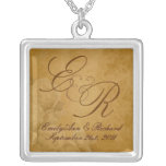 Vintage Parchment Roses - Wedding Monogram Pendant