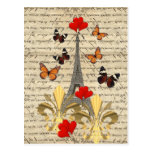 Vintage Paris & butterflies Postcard