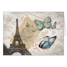 Vintage Paris Effiel Tower Butterfly Fashion Greeting Cards
