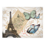 Vintage Paris Effiel Tower Butterfly Fashion Post Card
