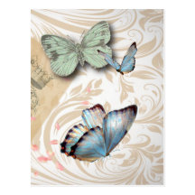 Vintage Paris Effiel Tower Butterfly Fashion Postcards