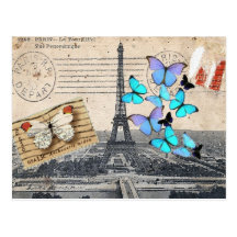 vintage  Paris Effiel Tower Butterfly  fashion Post Cards