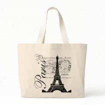 Vintage Paris & Eiffel Tower Label Canvas Bag