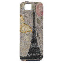 Vintage Paris Rose Butterfly Eiffel Tower Collage iPhone 5 Case