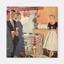 Vintage Party in the Kitchen, Beer and Appetizers Refrigerator Magnet