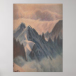 Vintage pastel drawing eerie mountain glacier print