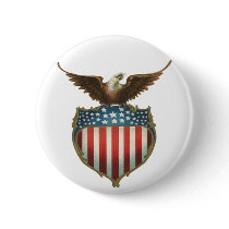 Vintage Patriotic American Flag and Bald Eagle Button