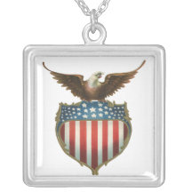 Vintage Patriotic American Flag and Bald Eagle Necklace