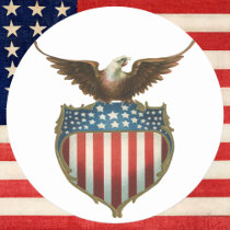 Vintage Patriotic American Flag and Bald Eagle Round Sticker