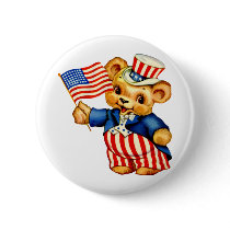 Vintage Patriotic Bear Round Button