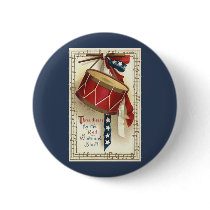 Vintage Patriotic Drum and Musical Notes Pinback Button