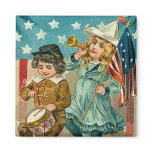 Vintage Patriotic Girl and Boy Square Magnet