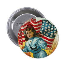 Vintage Patriotic_Girl and Flag_Button