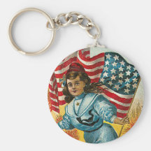 Vintage Patriotic_Girl and Flag_Keychain