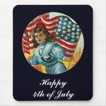 Vintage Patriotic_Girl and Flag_Mousepad