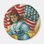 Vintage Patriotic_Girl and Flag_Round Magnet