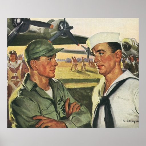 Vintage Patriotic Men, Military Personnel Poster