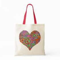 Vintage Peace Love Heart Canvas Bag