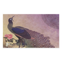 Vintage Peacock and Peonies Japanese Print Rectangular Sticker