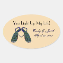 Vintage Peacock Candle Jar Favour Tags Oval Stickers