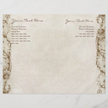 Vintage Peacock & Etching Wedding Program Interior Full Colour Flyer