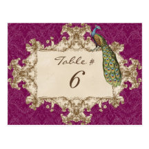 Vintage Peacock & Etchings, Table Number Card Post Cards