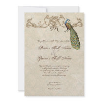 Vintage Peacock & Etchings Wedding Invitation