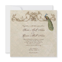 Vintage Peacock & Etchings Wedding Invitation