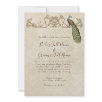 Vintage Peacock & Etchings Wedding Invitation