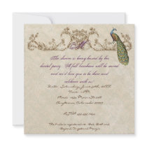 Vintage Peacock & Etchings Wedding Invitation