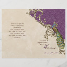 Vintage Peacock & Etchings Wedding Program Custom Flyer