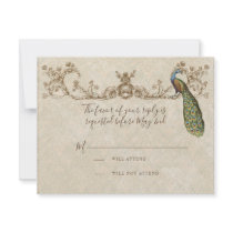 Vintage Peacock & Etchings Wedding RSVP Card Custom Invites