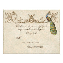Vintage Peacock & Etchings Wedding RSVP Card Custom Invites
