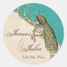 Vintage Peacock & Etchings  Wedding Seal Sticker