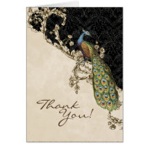 Vintage Peacock & Etchings Wedding Thank You Notes Cards