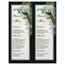 Vintage Peacock, Feathers, 2 up, Dinner Menu Sheet