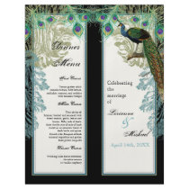Vintage Peacock, Feathers, 2 up, Dinner Menu Sheet