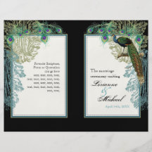 Vintage Peacock, Feathers - Wedding Program Full Color Flyer