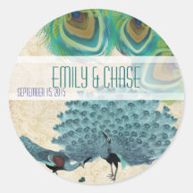 Vintage Peacock Feathers Wedding Seal Stickers