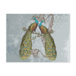 Vintage Peacock Grunge Damask on Silver