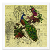 Vintage Peacock on Branch Apparel and Gifts Invitations