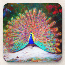 Vintage Peacock Painting Beverage Coaster
