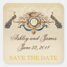 Vintage Peacock Save the Date Stickers
