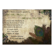 Vintage Peacock Wedding Invitation