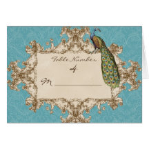 Vintage Peacock Wedding Table Number Seating Cards