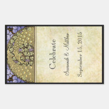 Vintage Peacock Wedding Wine Label Rectangular Stickers