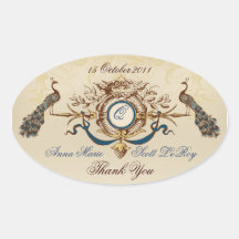 Vintage Peacocks Wedding Favour Stickers Oval