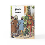 Vintage-people looking at board ("you're invited") cards