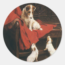 Vintage Pet Animals, Jack Russel Terrier Dogs Round Stickers