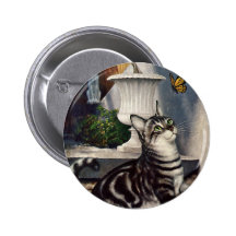 Vintage Pet Animals, Tabby Cat Kitten Butterfly Pin